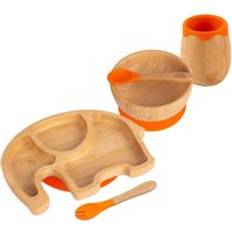 Machine Washable Baby Dinnerware Tiny Dining 5pc Bamboo Elephant Baby Weaning Set Orange One Size