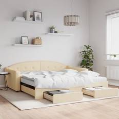 Senge & Madrasser vidaXL Daybed Med Udtræk Og Skuffer 100x200 cm Stof Cremefarvet