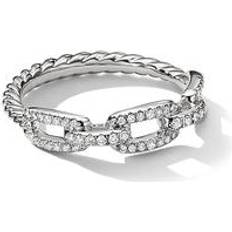 Jewelry David Yurman Women's Stax Chain Link Ring in 18K White Gold with Pavé Diamonds White Gold