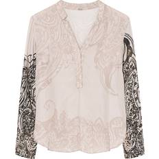 Gustav Beigeprint Blus Med Smockmanschetter - Beigeprint