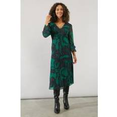 Clothing Wallis Green Floral Flute Sleeve Midi Dress