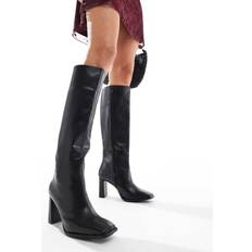 Pull&Bear Svarta Knähöga Klackboots - Läderimitation