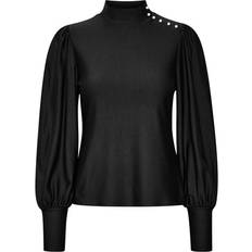 Gestuz Black Button Blouse with Puff Sleeves - Black