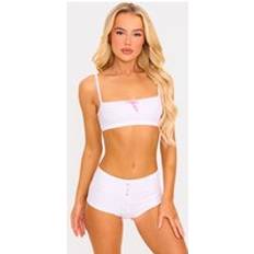 White Lingerie Sets PrettyLittleThing Textured Bralette and Boxer Lingerie Set - White