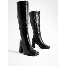 Black High Boots boohoo Wide Fit Block Heel Knee High Boots - Black