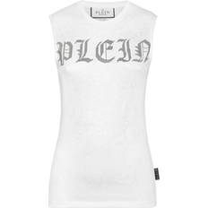 Philipp Plein Women Clothing Philipp Plein Crystal-Embellished Logo-Print Tank Top - White