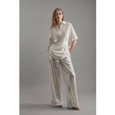 Karen Millen Women Trousers Karen Millen Sequin Woven Wide Leg Trouser - Silver