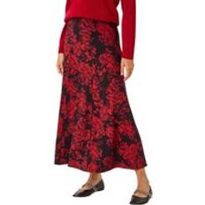 Red - Women Skirts Roman Rose Print A-Line Midi Skirt - Red