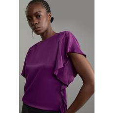 Purple Blouses Karen Millen Satin Draped Sleeve Woven Top - Purple
