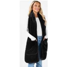 OHS Faux Fur Scarf Long Fleece Womens Soft Wrap - Black