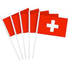 Plastic Flags G128 12 Pack Handheld Switzerland Swiss Stick Flags 4x6 In