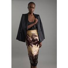 Bronze Skirts Karen Millen Tall Sequin Georgette Panelled Woven Midaxi Skirt - Bronze