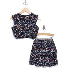 Noir Autres Ensembles Floral Ruffle Tank & Skirt Set - Black Multi