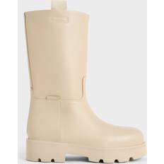 Charles & Keith Double Pull-Tab Calf Boots - Beige