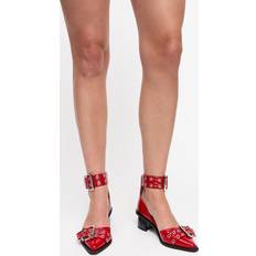 Ganni Heels & Pumps Ganni Women's Feminine Buckle Block Faux Leather Heels - Red