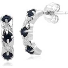 Sapphire Earrings Gemondo Classic Round Sapphire & Diamond Half Hoop Earrings - Blue