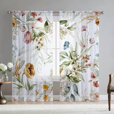 Floral Sheer Curtains 63 Inch Length 2 Panels
