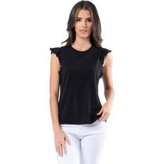 Lee Tank Tops Lee Ruffle Sleeve Crewneck Tank Top - Black