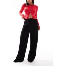 Bershka Drawstring Waist Wide Leg Trousers - Black