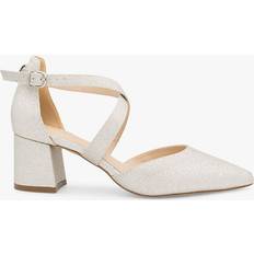 Paradox London Farrah Wide Fit Glitter Pointed Block Heeled Courts - Silver
