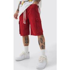 Boohoo Byxor & Shorts boohoo Mens Red Baggy Fit Elasticated Waist Extended Drawcord Shorts