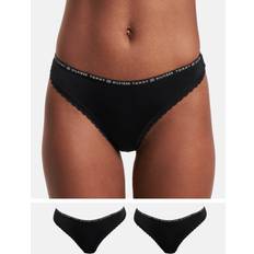 Microfiber Trosor Tommy Hilfiger Floral Lace Thongs 3-Pack - Black