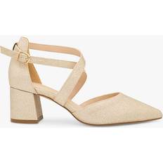 Paradox London Farrah Wide Fit Glitter Pointed Block Heeled Courts - Champagne