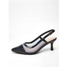 Quiz Womens Wide Fit Navy Faux Leather Mesh Low Block Heel