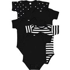 Black - Girls Bodysuits Rabbit Skins Baby Bodysuit 5-Pack - Black White Dot/Black Stripe