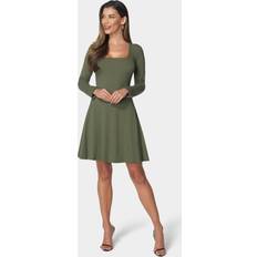 Bebe Rib Long Sleeve Godet Dress