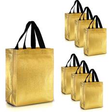 Gift Bags Nush Nush Set of 30 Gold Gift Bags in Bulk, Reusable With Black Handles, Medium Size, Perfect As Goodie/Birthday Gift Bags, Party Favor Bags, 8Wx4Dx10H Size