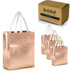 Gift Bags Nush Nush Set of 60 Shiny Rose Gold Gift Bags in Bulk, Reusable With White Handles, Medium Size, Perfect As Goodie/Birthday Gift Bags, Party Favor Bags, 8Wx4Dx10H Size