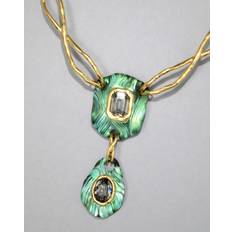 Malachite Colliers Alexis Bittar Madera Hand-Painted Lucite and Crystal Brass Drop Necklace CLEAR