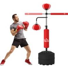 Homcom 3-in-1 Boxing Punching Bag, Freestanding with Speed Bals, 360 Reflex Bar, 160-230cm Adjustable Height, Red