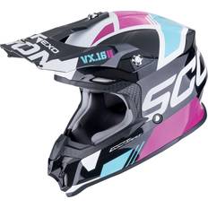 Scorpion Pink Motorcycle Helmets Scorpion VX-16 Evo Air Analog Motocross Helmet - Black/White/Light Blue/Pink