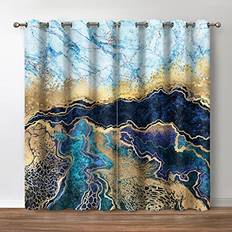 Jekeno Marble Curtains 52" x 63" - Navy Blue Gold