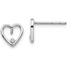 QW418 Sterling Silver Diamond Heart Post Earrings