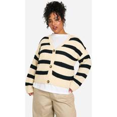 3XL Cardigans boohoo Womens Plus V Neck Striped Cardigan - Beige