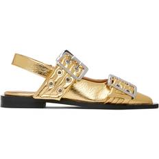 Ganni Gold Feminine Buckle Ballerina Flats - 339 Gold