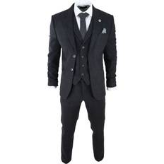 Herringbone Tweed 3 Piece Suit Tailored Fit - Black