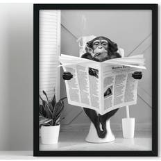 Biufo Biufo Monkey on Toilet Canvas Wall 8" x 10" Framed Art 8x10"