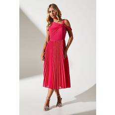 Clothing Coast Petite Twist Neck Pleated Off Shoulder Midi Dress - Pink