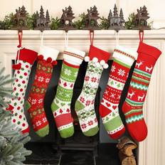 Dibor Pack of 6 Traditional Large Christmas Decoration Stocking