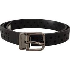 Dolce & Gabbana Unisex Belts Dolce & Gabbana Black Calf Leather Perforated Metal Buckle Belt Unisex