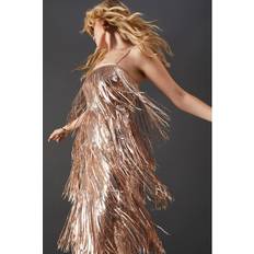 Clothing Warehouse Premium Sequin Fringe Strappy Midi Dress - Gold