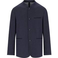 Elastane/Lycra/Spandex - Uomo Blazer Emporio Armani Marineblåu Nadelstreifen-Jacke mit Koreanischer Kragen