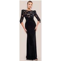 Scalloped Velvet Crochet Maxi Dress - Black