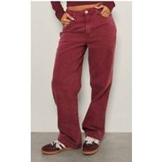 Red - Women Jeans PrettyLittleThing Burgundy Washed High Waist Straight Leg Jeans - Red