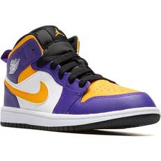 Yellow Basketball Shoes Children's Shoes Jordan 1 Mid "Lakers" Sneakers - Calf Leather/Purple