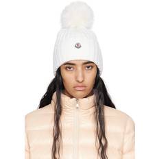 White Beanies Moncler Bonnet En Laine Avec Pompom - Beige